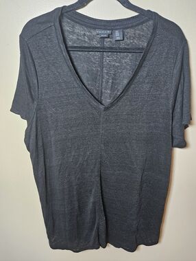 Tahari Black 100% Linen Vneck Breathable Stretch Tunic TShirt Plus 1X